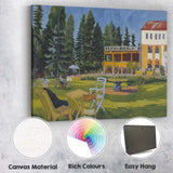 Colourful Impressionist Country Garden Manor House Summer Landscape Canvas Wall Art Print Decor Picture Ready to Hang