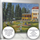 Colourful Impressionist Country Garden Manor House Summer Landscape Canvas Wall Art Print Decor Picture Ready to Hang
