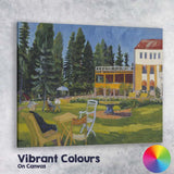 Colourful Impressionist Country Garden Manor House Summer Landscape Canvas Wall Art Print Decor Picture Ready to Hang