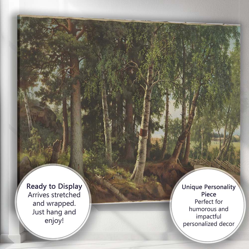 Realistic Birch And Pine Forest Countryside Woodland Landscape Canvas Wall Art Print Decor Picture Ready to Hang