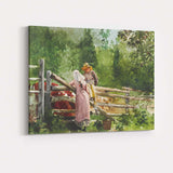 Rustic Country Garden Fence Watercolour Figures Summer Landscape Canvas Wall Art Print Decor Picture Ready to Hang