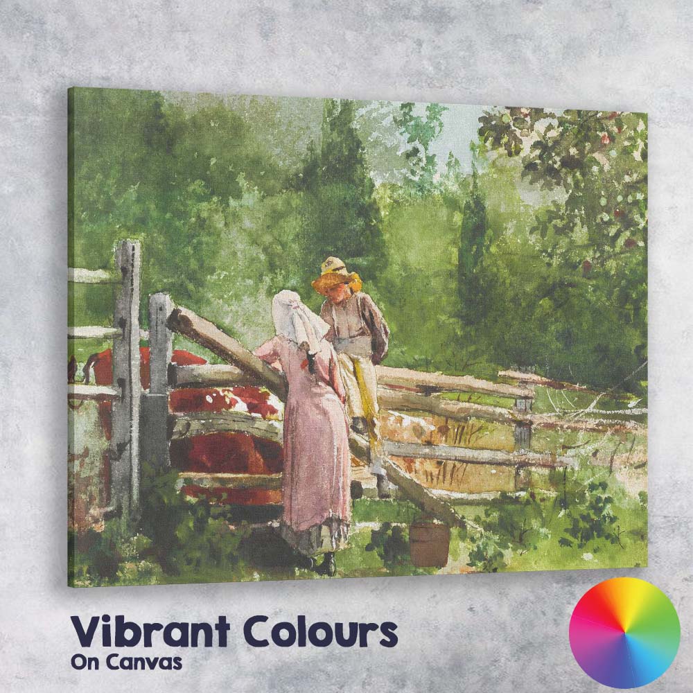 Rustic Country Garden Fence Watercolour Figures Summer Landscape Canvas Wall Art Print Decor Picture Ready to Hang