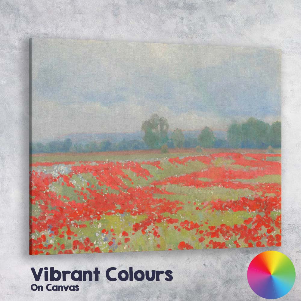 Impressionist Red Poppy Wildflower Meadow Landscape Canvas Wall Art Print Decor Picture Ready to Hang