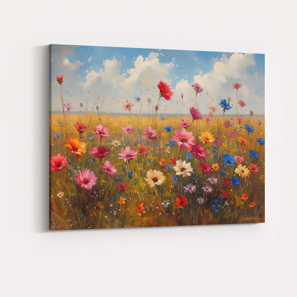Colourful Wildflower Meadow Summer Field Impressionist Floral Canvas Wall Art Print Decor Picture Ready to Hang