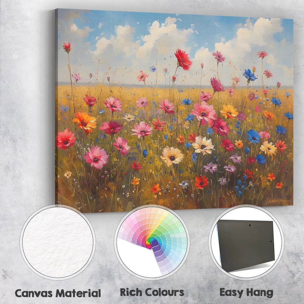 Colourful Wildflower Meadow Summer Field Impressionist Floral Canvas Wall Art Print Decor Picture Ready to Hang