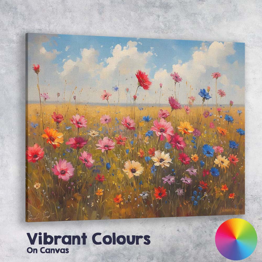 Colourful Wildflower Meadow Summer Field Impressionist Floral Canvas Wall Art Print Decor Picture Ready to Hang
