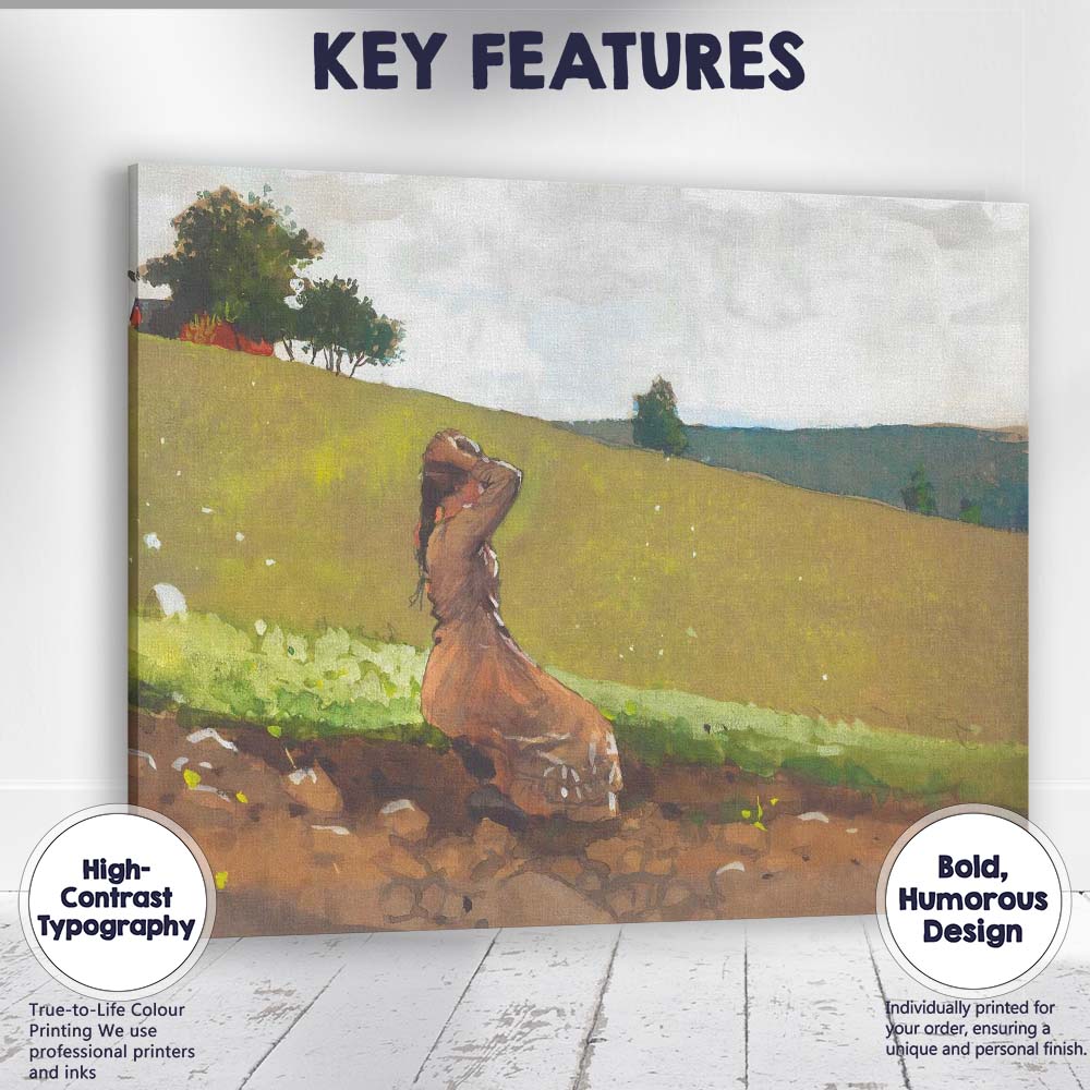 Minimalist Countryside Woman On Rolling Hills Watercolour Canvas Wall Art Print Decor Picture Ready to Hang