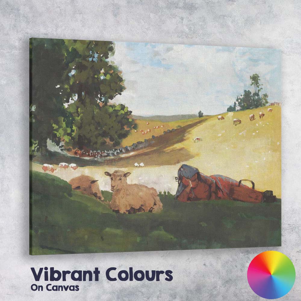 Peaceful Shepherd Resting With Lambs Pastoral Landscape Canvas Wall Art Print Decor Picture Ready to Hang