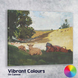 Peaceful Shepherd Resting With Lambs Pastoral Landscape Canvas Wall Art Print Decor Picture Ready to Hang