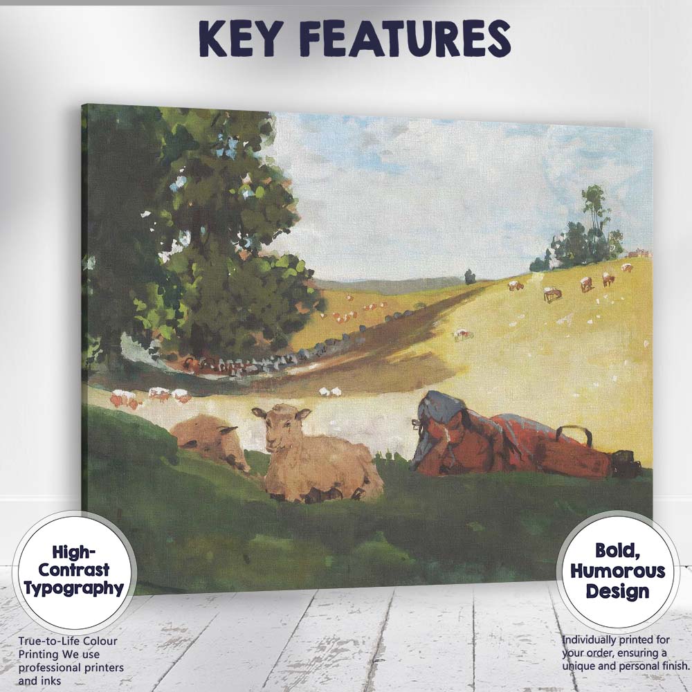 Peaceful Shepherd Resting With Lambs Pastoral Landscape Canvas Wall Art Print Decor Picture Ready to Hang
