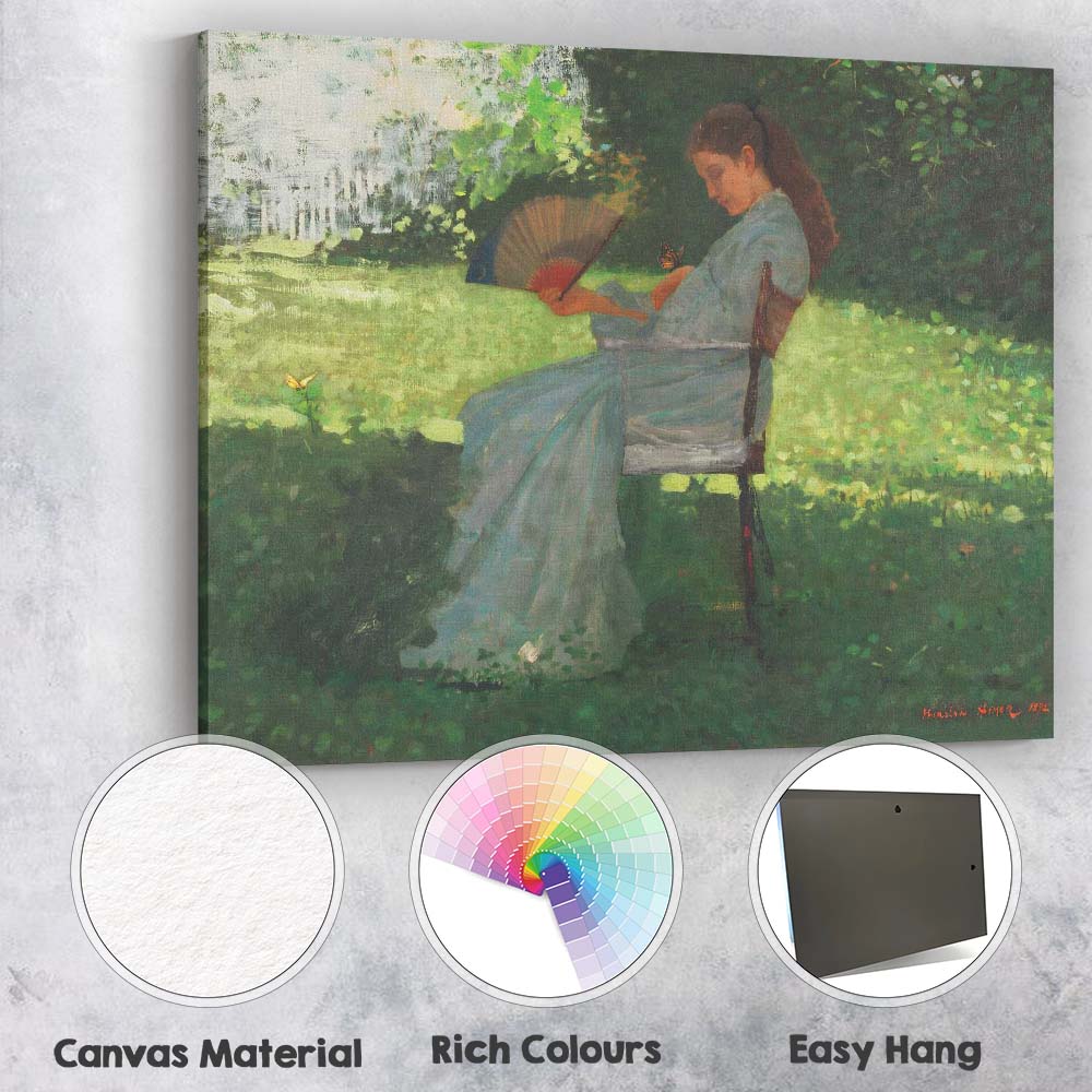 Elegant Woman With Hand Fan Garden Impressionist Portrait Canvas Wall Art Print Decor Picture Ready to Hang
