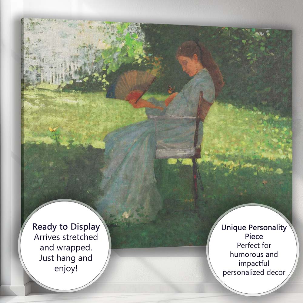 Elegant Woman With Hand Fan Garden Impressionist Portrait Canvas Wall Art Print Decor Picture Ready to Hang