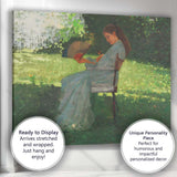Elegant Woman With Hand Fan Garden Impressionist Portrait Canvas Wall Art Print Decor Picture Ready to Hang
