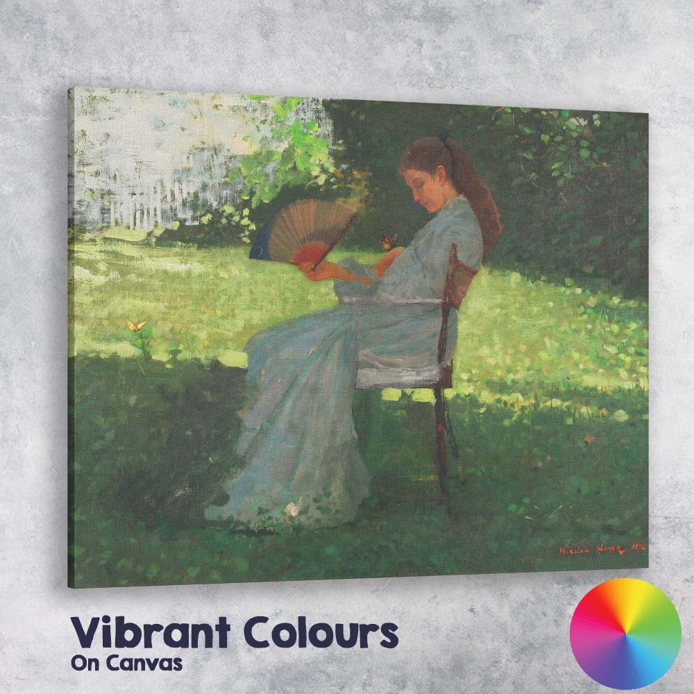 Elegant Woman With Hand Fan Garden Impressionist Portrait Canvas Wall Art Print Decor Picture Ready to Hang