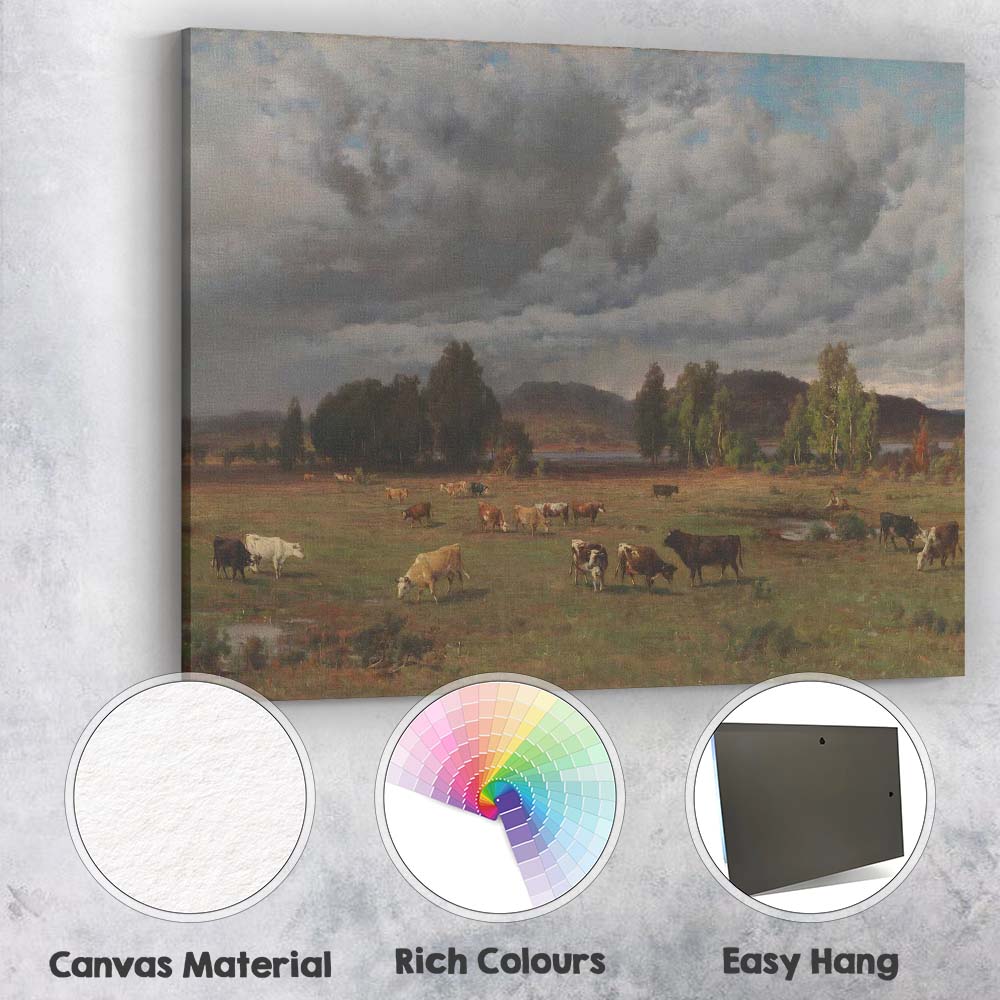 Dramatic Storm Clouds Over Grazing Cattle Landscape Canvas Wall Art Print Decor Picture Ready to Hang