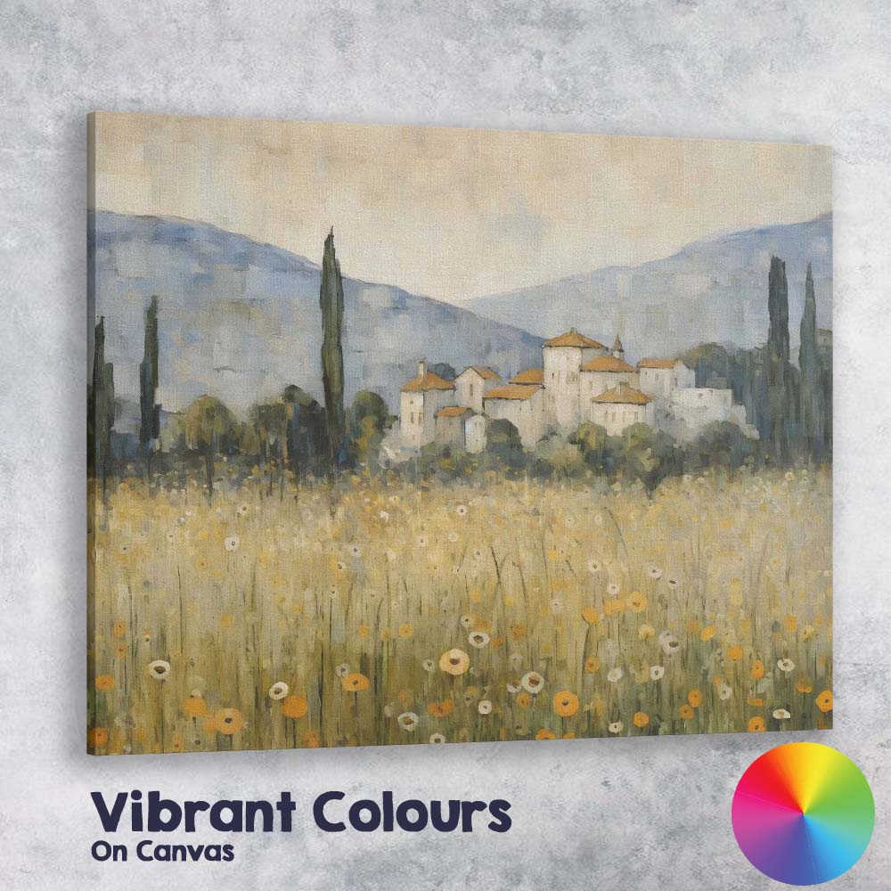 Soft Impressionist Tuscan Village Wildflower Meadow Canvas Wall Art Print Decor Picture Ready to Hang