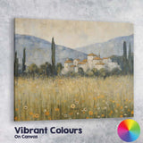 Soft Impressionist Tuscan Village Wildflower Meadow Canvas Wall Art Print Decor Picture Ready to Hang