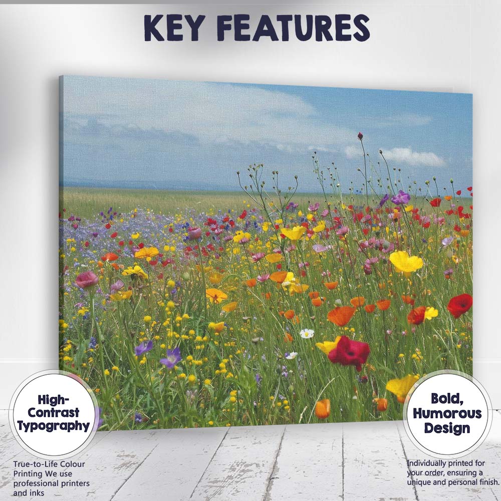 Colourful Wildflower Meadow Spring Field Landscape Canvas Wall Art Print Decor Picture Ready to Hang