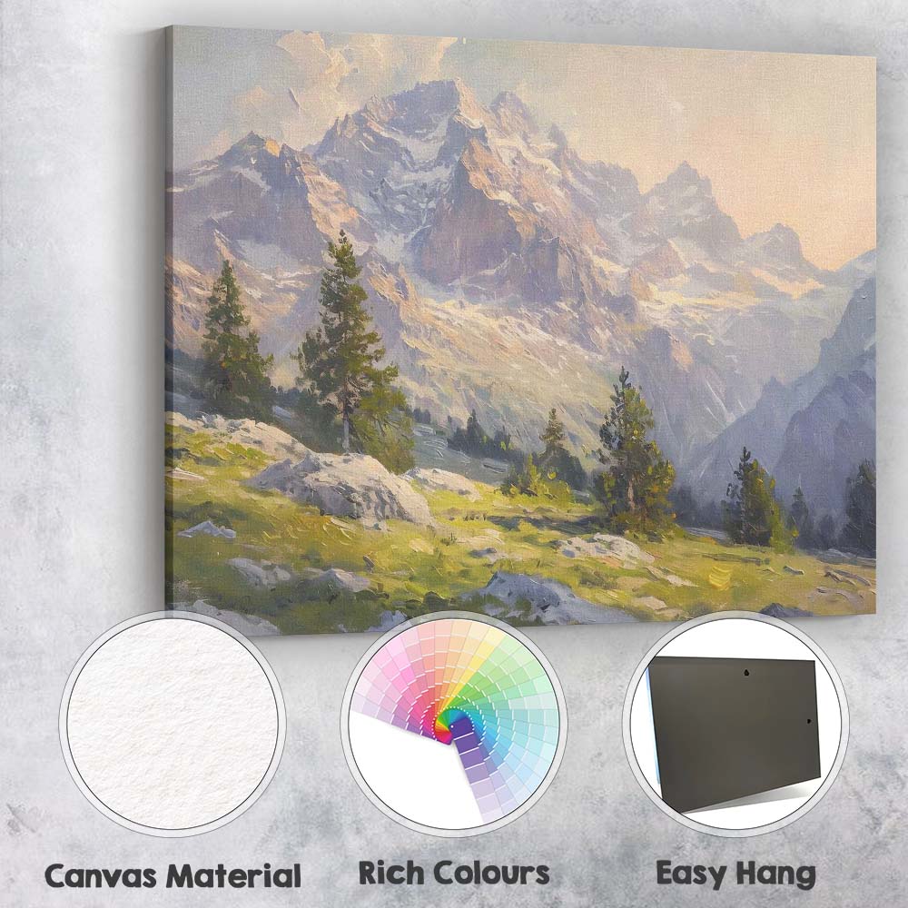 Majestic Snow Capped Mountain Alpine Landscape Canvas Wall Art Print Decor Picture Ready to Hang