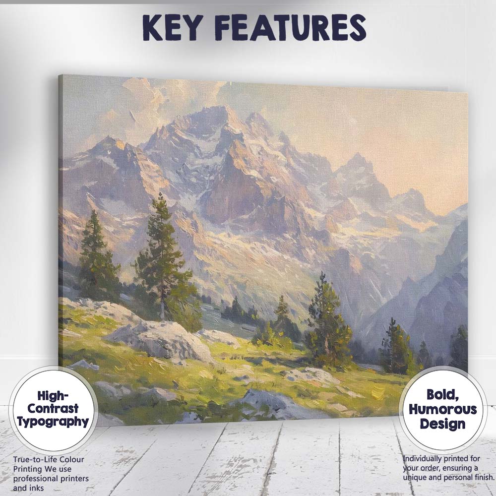 Majestic Snow Capped Mountain Alpine Landscape Canvas Wall Art Print Decor Picture Ready to Hang