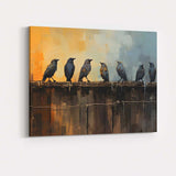 Contemporary Birds Perched On Wooden Fence Abstract Canvas Wall Art Print Decor Picture Ready to Hang