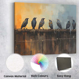 Contemporary Birds Perched On Wooden Fence Abstract Canvas Wall Art Print Decor Picture Ready to Hang