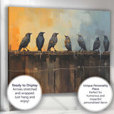 Contemporary Birds Perched On Wooden Fence Abstract Canvas Wall Art Print Decor Picture Ready to Hang