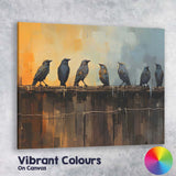 Contemporary Birds Perched On Wooden Fence Abstract Canvas Wall Art Print Decor Picture Ready to Hang