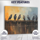 Contemporary Birds Perched On Wooden Fence Abstract Canvas Wall Art Print Decor Picture Ready to Hang
