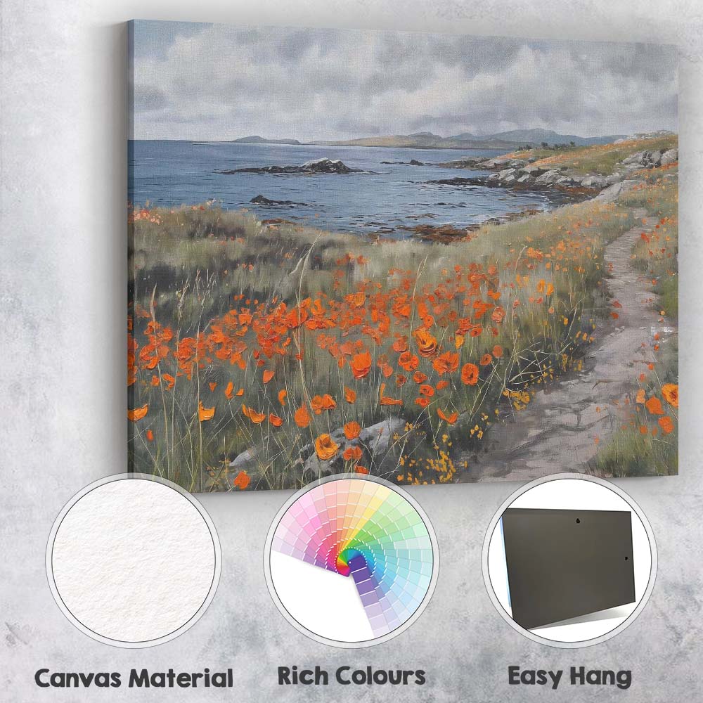 Coastal Poppy Wildflower Path Seaside Landscape Canvas Wall Art Print Decor Picture Ready to Hang