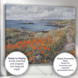 Coastal Poppy Wildflower Path Seaside Landscape Canvas Wall Art Print Decor Picture Ready to Hang