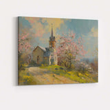 Spring Blossom Country Church Impressionist Landscape Canvas Wall Art Print Decor Picture Ready to Hang