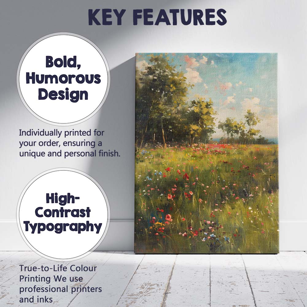 Sunny Wildflower Meadow Woodland Edge Landscape Canvas Wall Art Print Decor Picture Ready to Hang