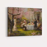 Elegant Spring Garden Party Cherry Blossom Gathering Canvas Wall Art Print Decor Picture Ready to Hang