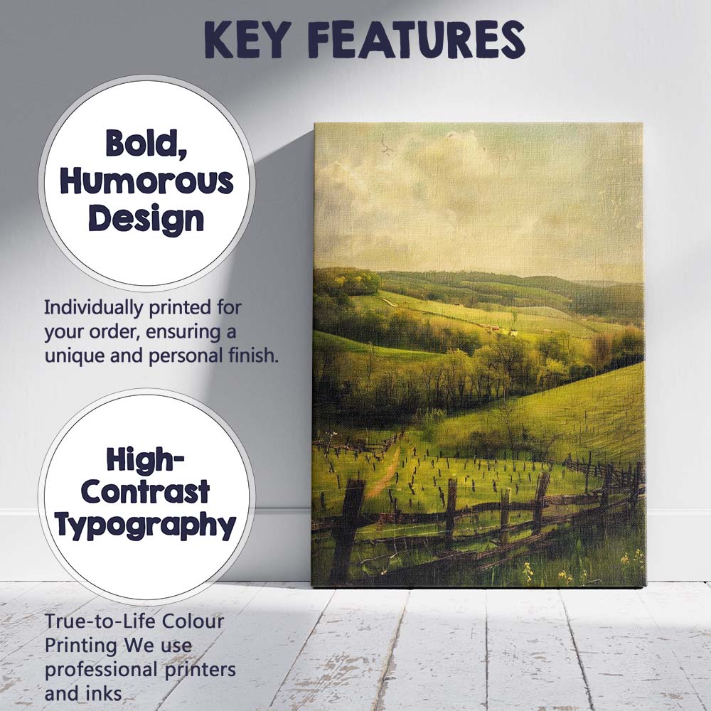 Rolling Green Hills Rural Farmland Panorama Canvas Wall Art Print Decor Picture Ready to Hang
