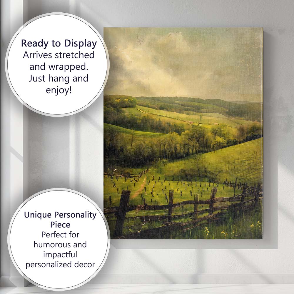 Rolling Green Hills Rural Farmland Panorama Canvas Wall Art Print Decor Picture Ready to Hang