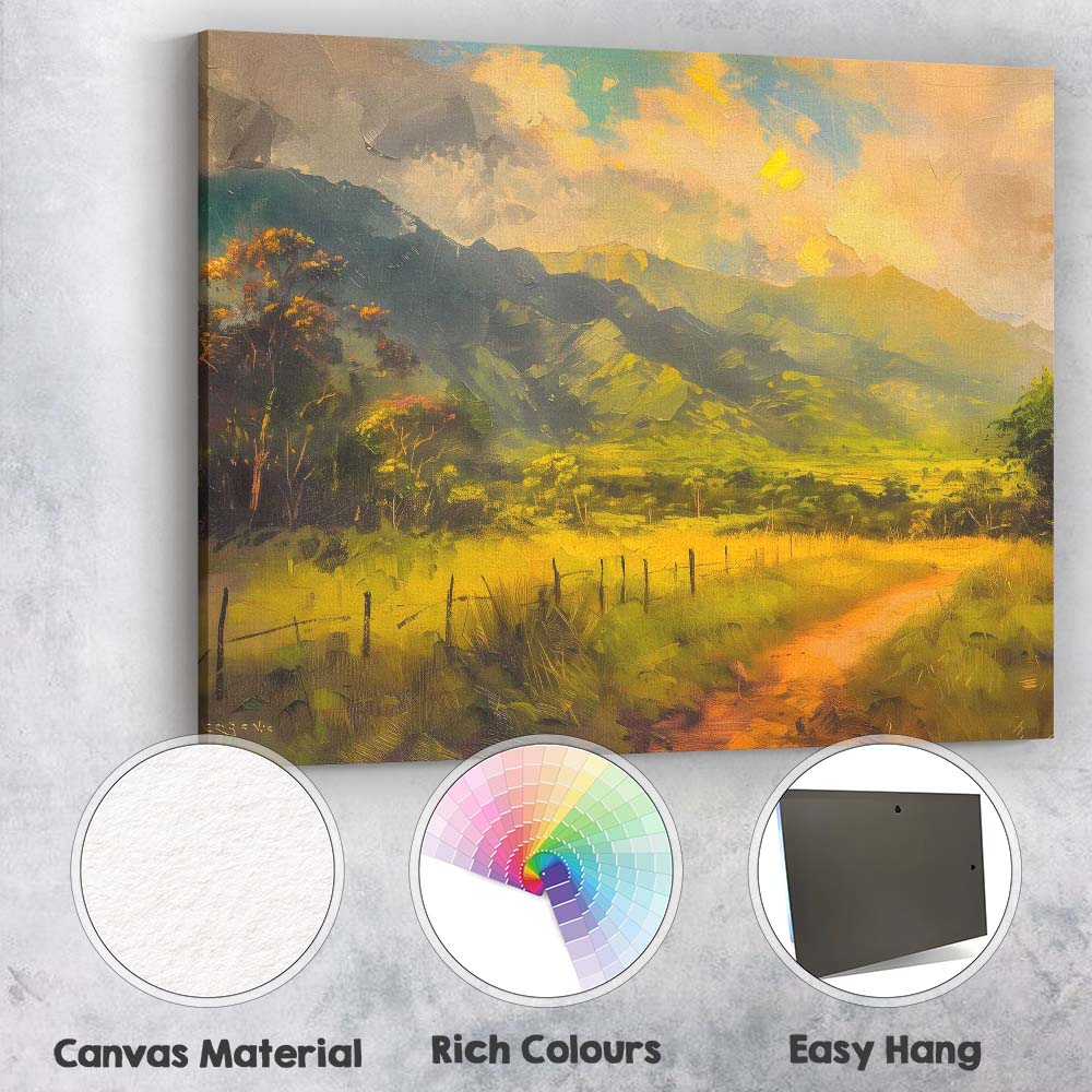 Golden Mountain Valley Scenic Countryside Landscape Canvas Wall Art Print Decor Picture Ready to Hang
