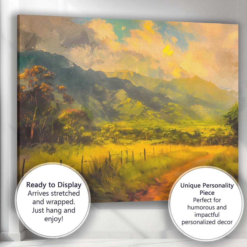 Golden Mountain Valley Scenic Countryside Landscape Canvas Wall Art Print Decor Picture Ready to Hang