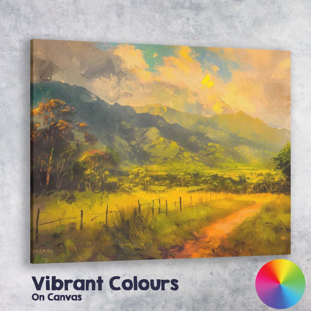 Golden Mountain Valley Scenic Countryside Landscape Canvas Wall Art Print Decor Picture Ready to Hang