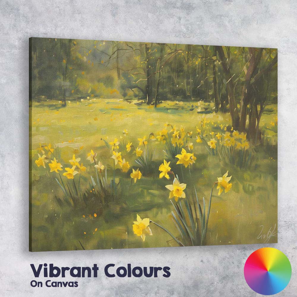 Impressionist Spring Daffodil Woodland Meadow Landscape Canvas Wall Art Print Decor Picture Ready to Hang