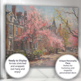 Impressionist Pink Blossom Tree Historic Town Street Spring Canvas Wall Art Print Decor Picture Ready to Hang