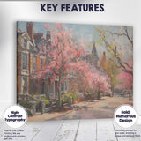 Impressionist Pink Blossom Tree Historic Town Street Spring Canvas Wall Art Print Decor Picture Ready to Hang