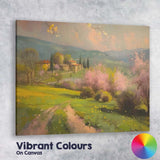 Tuscan Countryside Pink Blossom Trees Rural Village Landscape Canvas Wall Art Print Decor Picture Ready to Hang