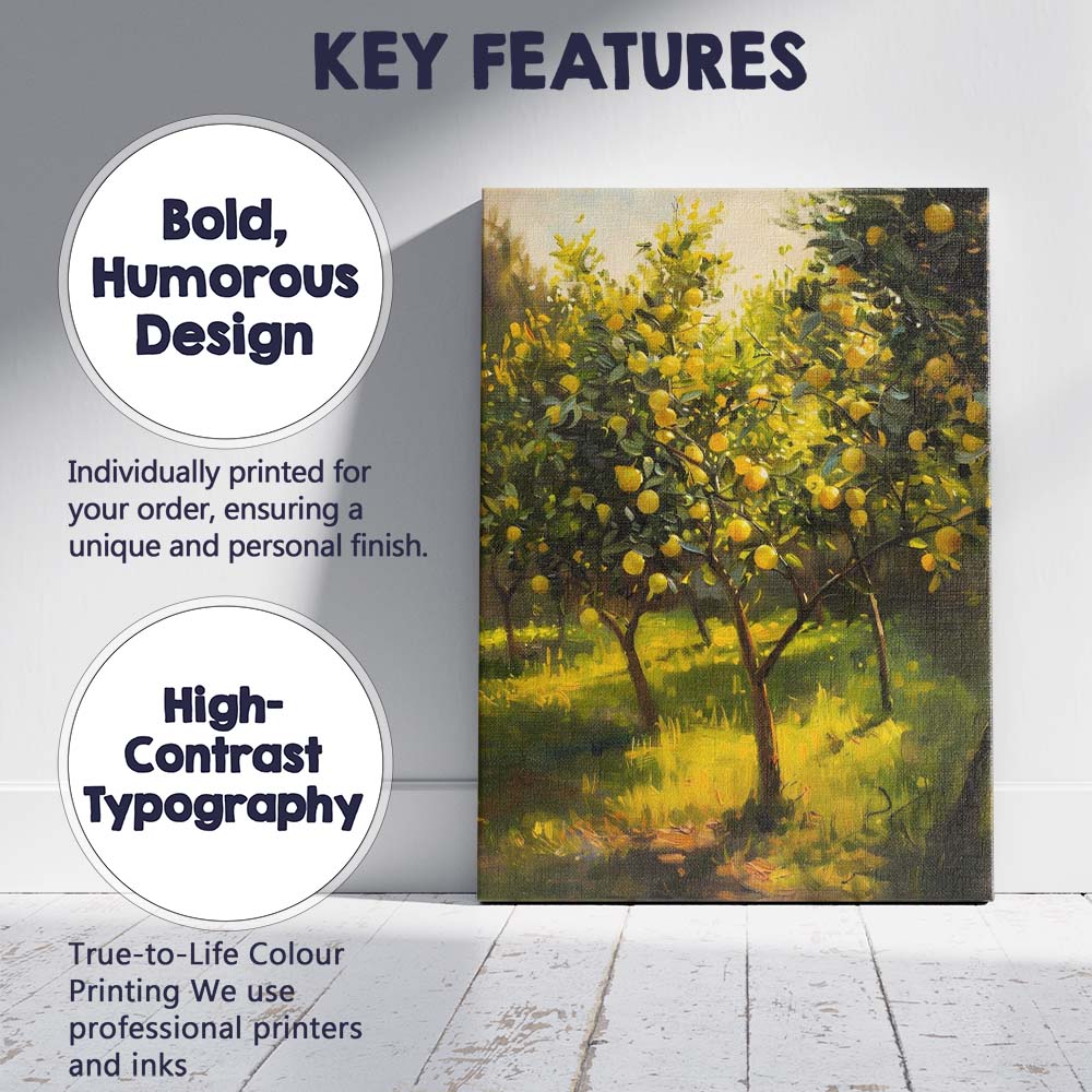 Vibrant Lemon Orchard Golden Citrus Grove Impressionist Canvas Wall Art Print Decor Picture Ready to Hang