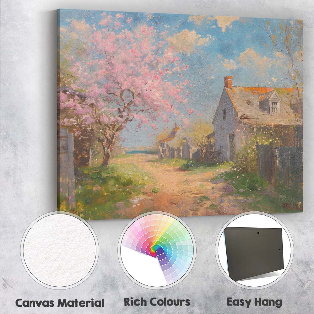Spring Blossom Coastal Village Country Lane Impressionist Canvas Wall Art Print Decor Picture Ready to Hang
