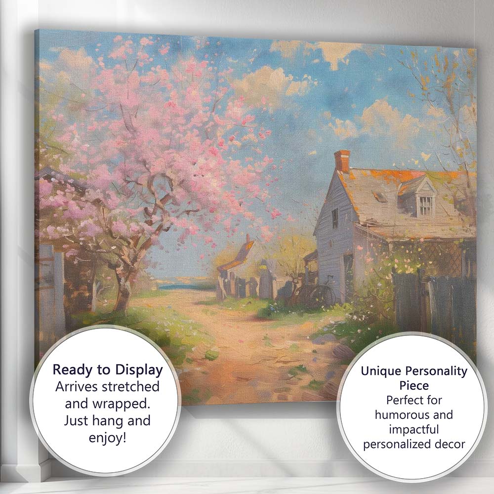 Spring Blossom Coastal Village Country Lane Impressionist Canvas Wall Art Print Decor Picture Ready to Hang