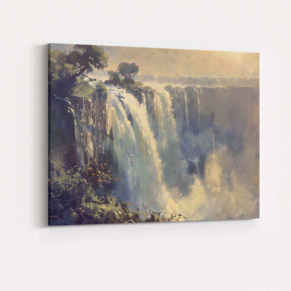Majestic Misty Waterfall Dramatic Nature Landscape Impressionist Canvas Wall Art Print Decor Picture Ready to Hang