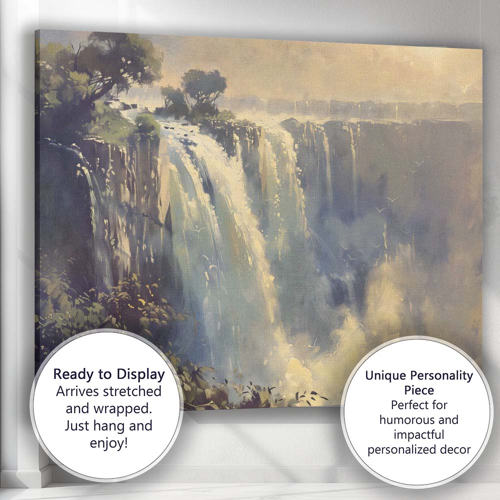 Majestic Misty Waterfall Dramatic Nature Landscape Impressionist Canvas Wall Art Print Decor Picture Ready to Hang