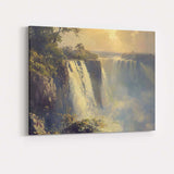 Golden Light Waterfall Cliff Landscape Impressionist Nature Canvas Wall Art Print Decor Picture Ready to Hang