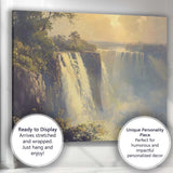 Golden Light Waterfall Cliff Landscape Impressionist Nature Canvas Wall Art Print Decor Picture Ready to Hang